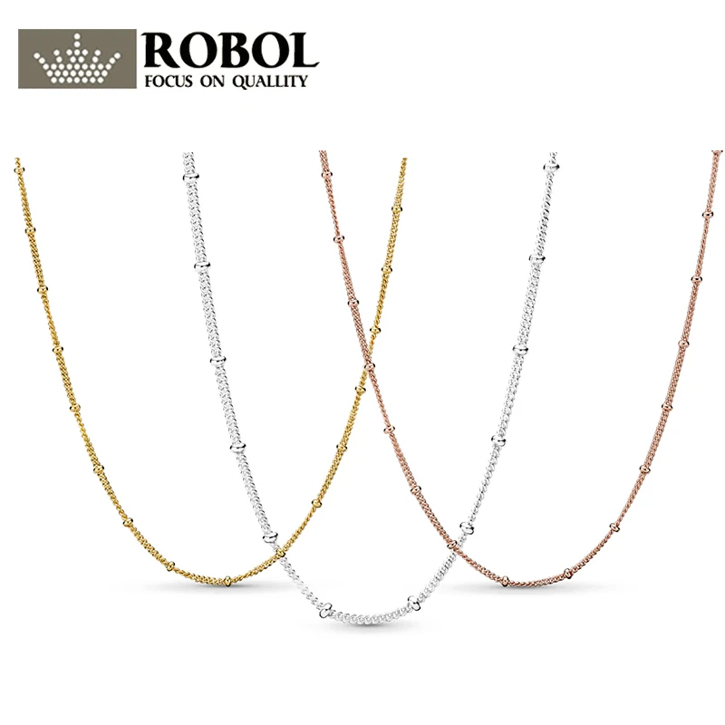 

PDB XL 06 RLLEN 100% 925 Sterling Silver 2019 Spring Basic Glitter Beaded Chain Fit Necklace Pendant DIY Chain Clavicle
