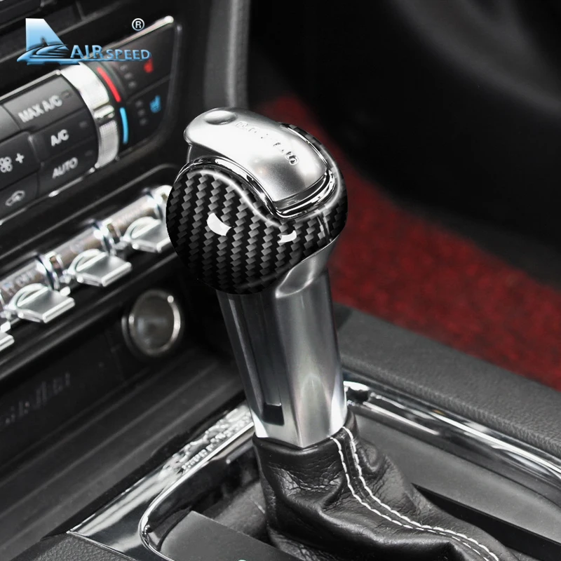 Skup Airspeed dla Ford Mustang naklejki z włókna węglowego Ford Mustang akcesoria 2015 2016 2017 2018 2019 wnętrze zmiany biegów gałka zmiany biegów pokrywa