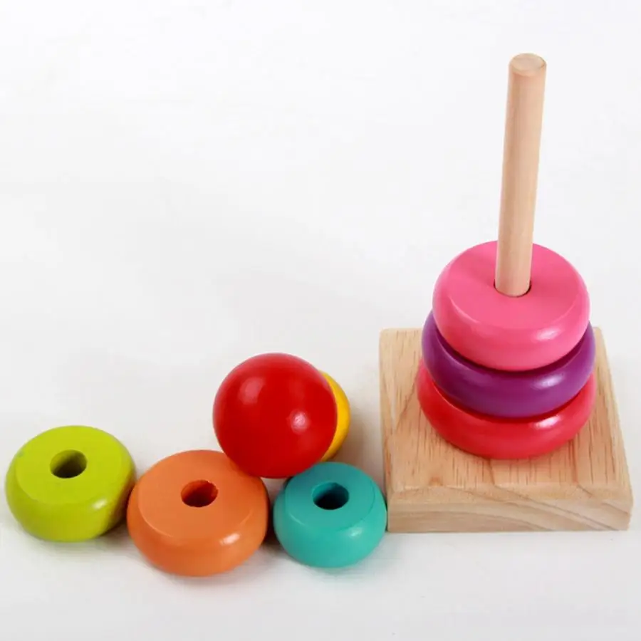 Stacking Ring Rainbow Tower Wooden Toy Early Educational Kids Toys Parent-child Interactive Toys for Children Gift