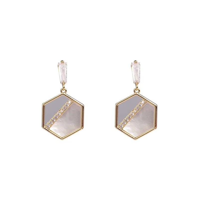 

S925 silver needle high-level sense geometric polygon shell earrings all kinds of thin temperament Earrings anti allergy jewelry