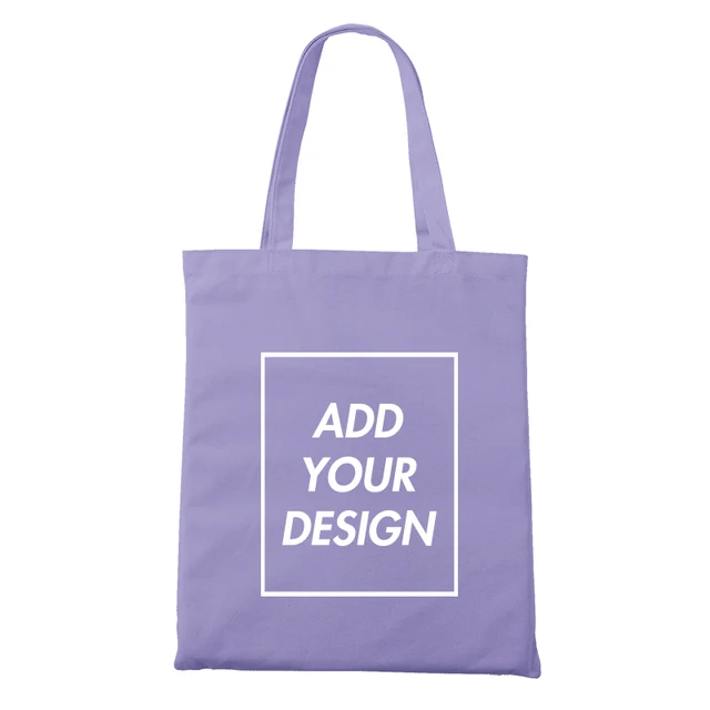 Custom Tote Bag Shopping Add Your Text Print Original Design White Zipper Unisex Fashion Travel Canvas Bags Lavender