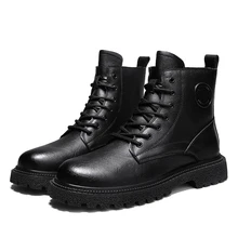 Martin Boots Hand-Stitched Fleece Winter Warm Outdoor Wear Large High Top Boots Men Waterproof Leather Boots