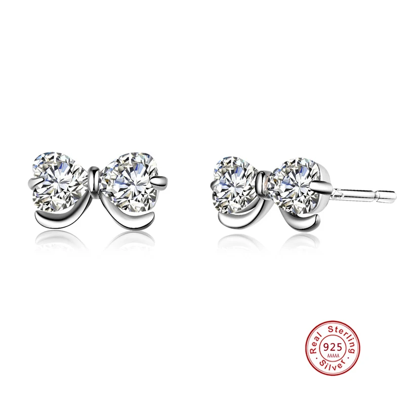 

Romantic Brincos 925 Sterling Silver Infinity Earrings Studs Simple Dazzling AAA CZ Bow Knot Lucky Earring for Women Xmas Gift