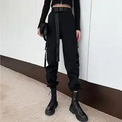 Pantalon Cargo noir gothique pour femme, Streetwear Hippie, Harajuku, ample, droit, surdimensionné, Punk Rave, automne 