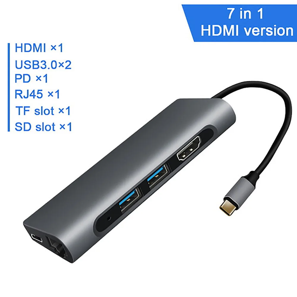 7IN1 FSU USB C концентратор с HDMI RJ45 PD зарядное устройство кардридер USB 3,0 адаптер usb-хаб для Macbook Pro Аксессуары Мульти USB 3,0 type C концентратор - Цвет: 7IN1