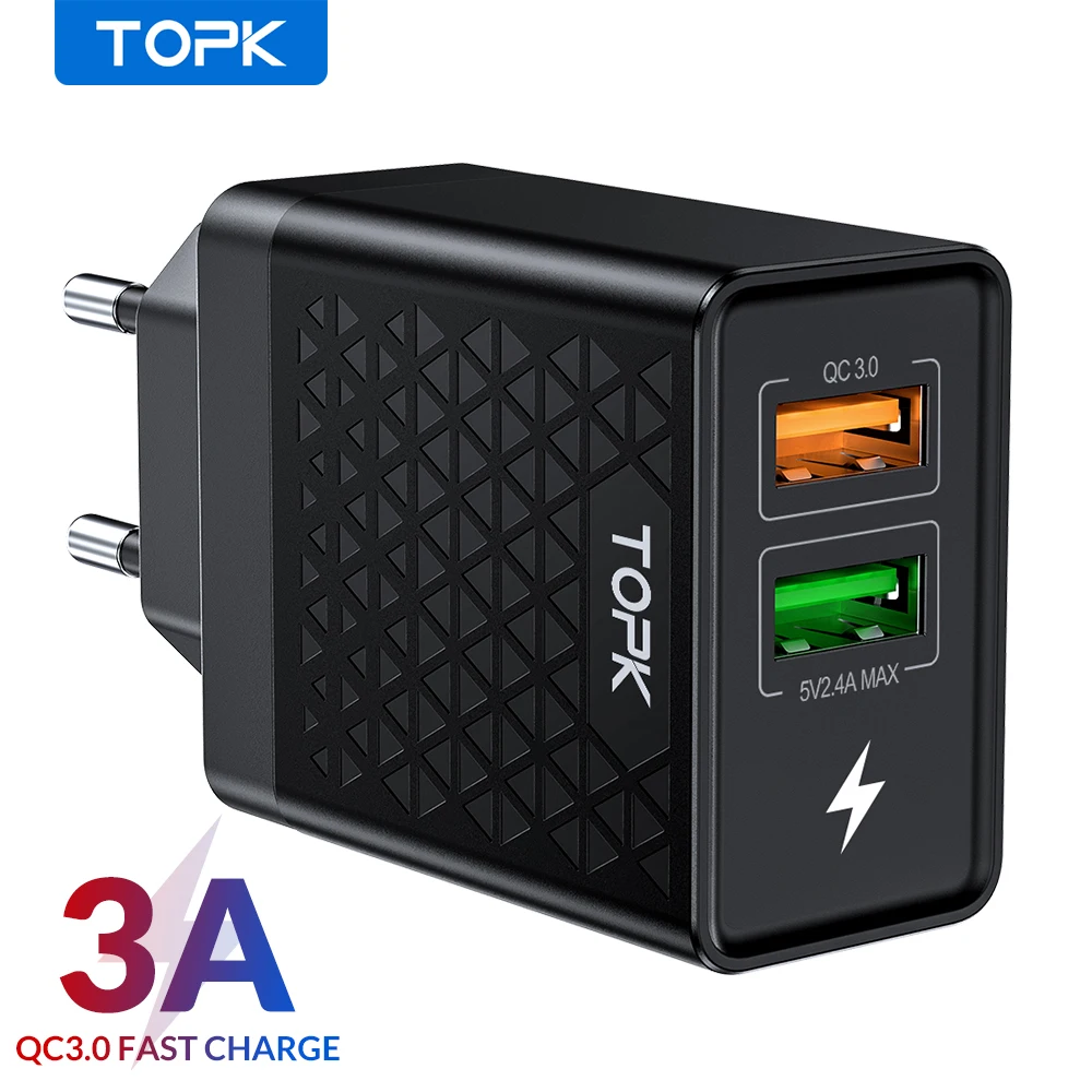 Зарядное устройство TOPK сетевое с USB портом и поддержкой быстрой зарядки 28