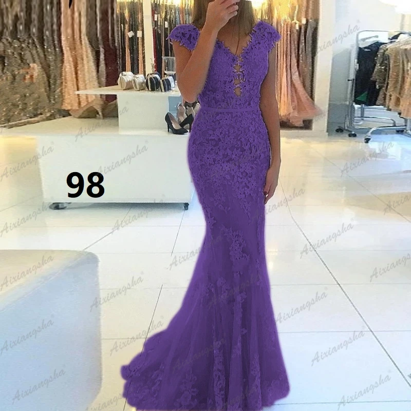 Light Pink Elegant V-Neckline Cap Sleeve Lace Tulle Mermaid Prom Dresses Floor Length Vestido De Fiesta Long Evening