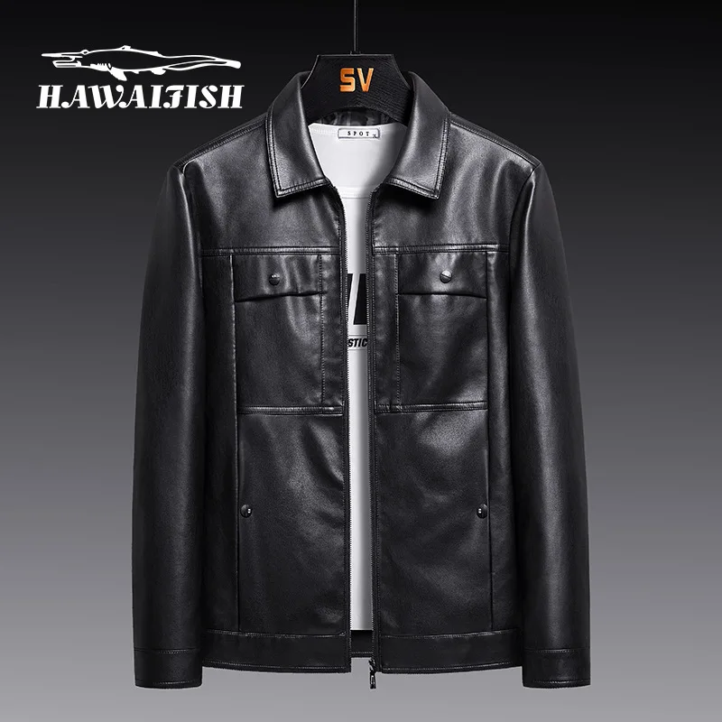 

HAWAIFISH Leather Jacket Men's PU Leather Jacket Business Casual Coat Autumn New Loose Lapel Jacket Men's Leather Jacket