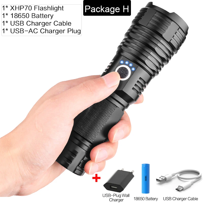 Super Bright XHP70.2 LED Flashlight Zoomable Torch USB Rechargeable Flashlight XHP50 LED Torch Portable Use 18650/26650 Battery - Испускаемый цвет: Package H