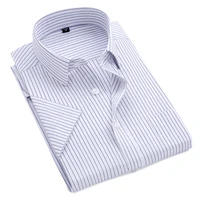 Summer S~8xl men`s striped short sleeve dress shirt square collar non-iron regular fit anti-wrinkle pocket male social shirt