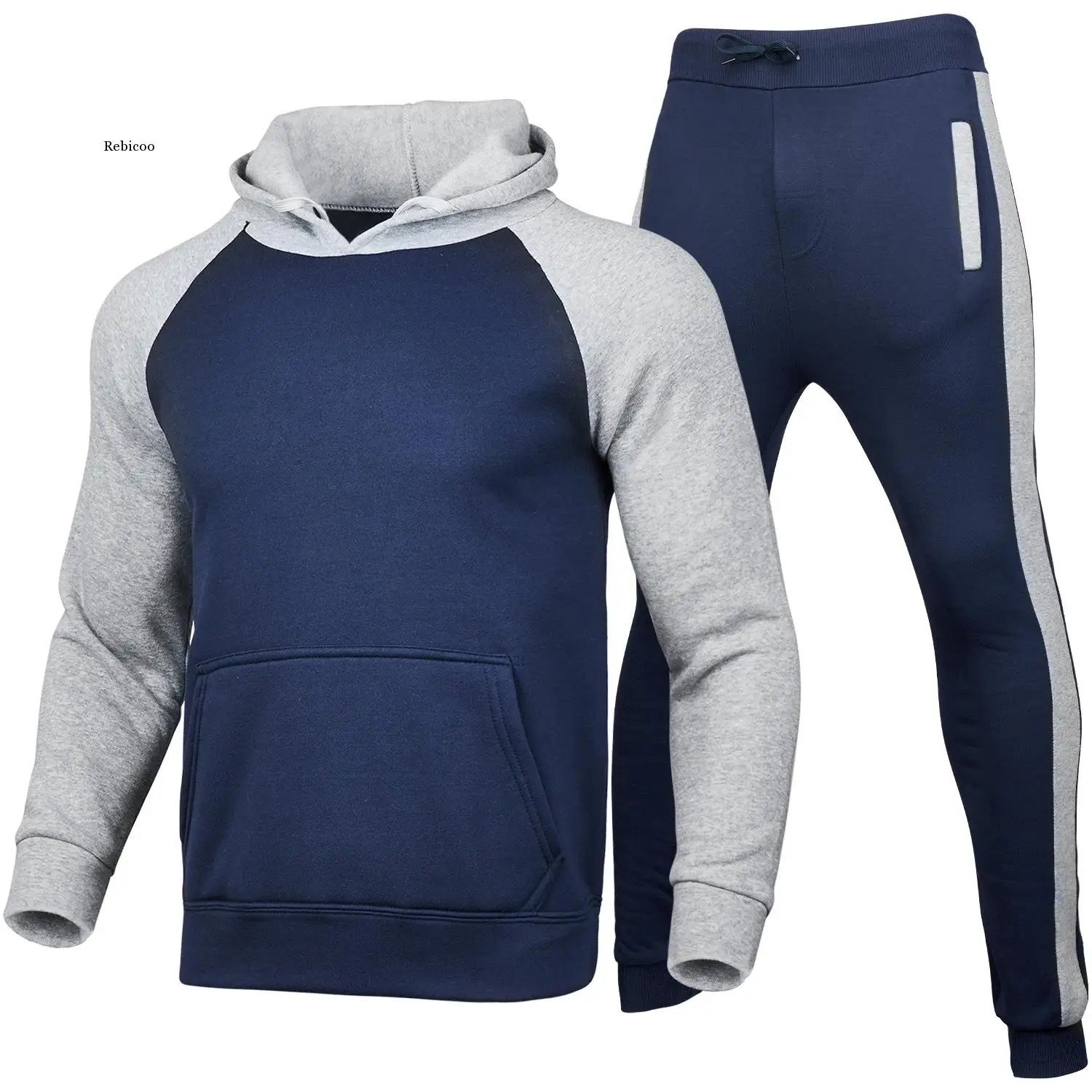 

2 Pieces Sets Tracksuit Men New Brand Autumn Winter Pullover Hooded Sweatshirt +Sweatpants Male Patchwork Hoodies