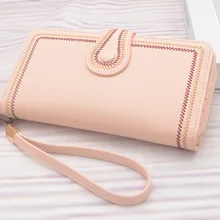 

Women's Wallet Embroidery Pu Leather Long Buckle Zipper Coin Purses Female Wristband Versatile Card Holder Bag Clutch Bag