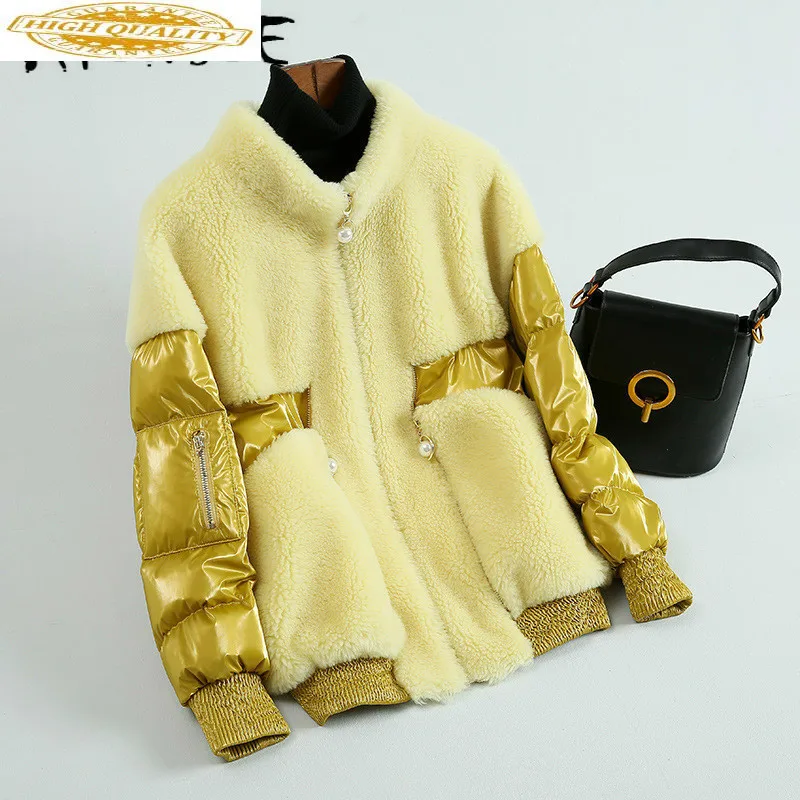 

Sheep Shearing Real Fur Coat Women 100% Wool Jacket Women Clothes 2019 Spliced Winter Coat Women Fur Tops HH9758 YY1906