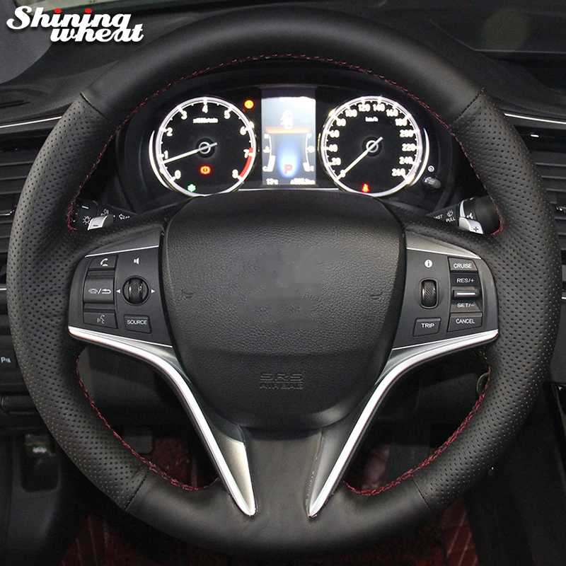 

Shining wheat Hand-stitched Black Leather Steering Wheel Cover for for Honda Spirior 2015