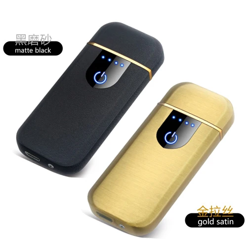 Matte Black and Gold Зарядка USB Зажигалка Смарт ветрозащитный сенсорный датчик индукции Vape перезаряжаемая электронная сигарета ультра-тонкий металл мужские подарки - Цвет: Matte Black and Gold