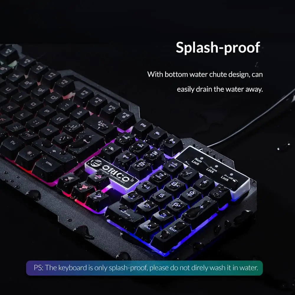 Goede ORICO Bedrade Gaming Toetsenbord Mechanische Toetsenbord 104 toetsen Waterdicht LED Backlit USB Toetsenborden Met 19 toetsen zonder conflict