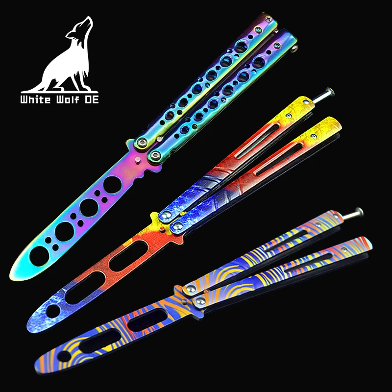 

Rainbow Butterfly Knife Practice Training Folding Knife Game Toy Gift Bladeless csgo Reversible Deformation Small Throw Knife