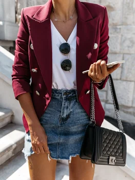 

2 Colors Plus Size Jacket Coat Women Slim Casual Turn-down Collar Button Jackets Tops Outwear Career Ladies Coats