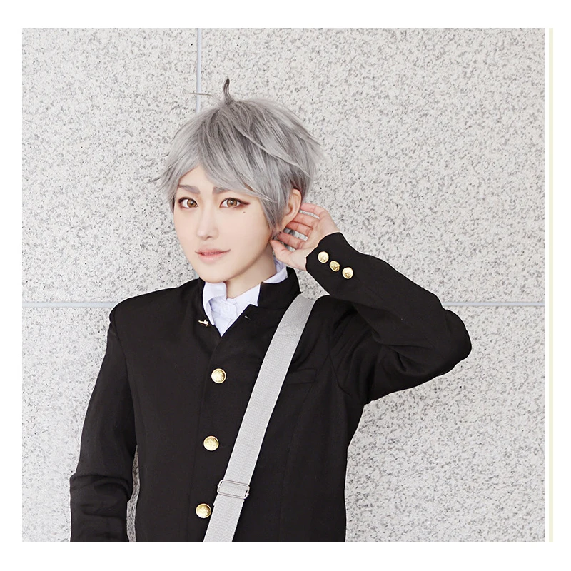 Haikyuu! Sugawara Koushi Косплэй парик небольшого размера серый высокое Температура