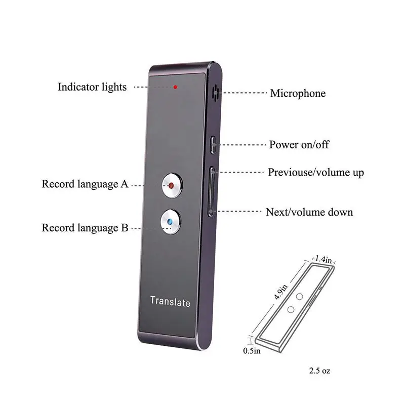 T8 Handheld Pocket Smart Voice Translator Real Time Speech Translation, 30+ Languages for Travel Business Shopping Meeting Trans