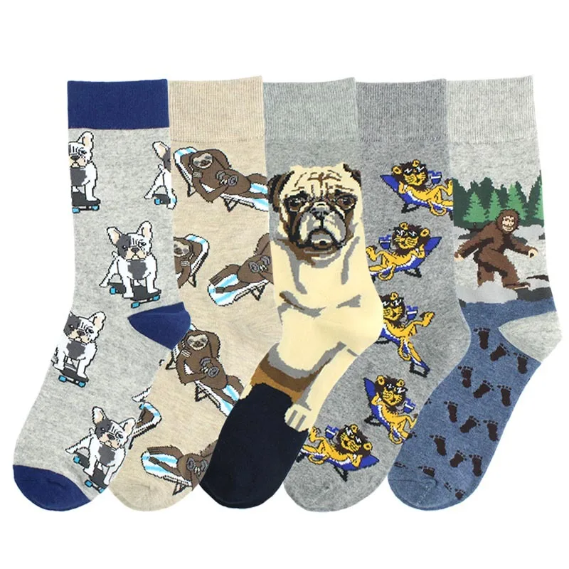 

Adult Mid Calf Crew Socks Chimpanzee Pug Bull Bulldog Terrier Dog Lion Bask Sunshine Sun Sloth Orangutan Footprint Skateboarding