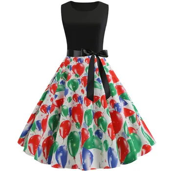 

2019 Women Summer Sleeveless Swing 50s 60s Rockabilly Robe Vintage Dress Floral Print Plus Size Pin Up Party Dress with Belt