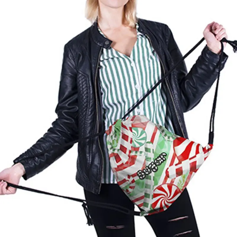 Portable Women Christmas Backpack Print Shopping Bags Drawstring Travel Bag F42A