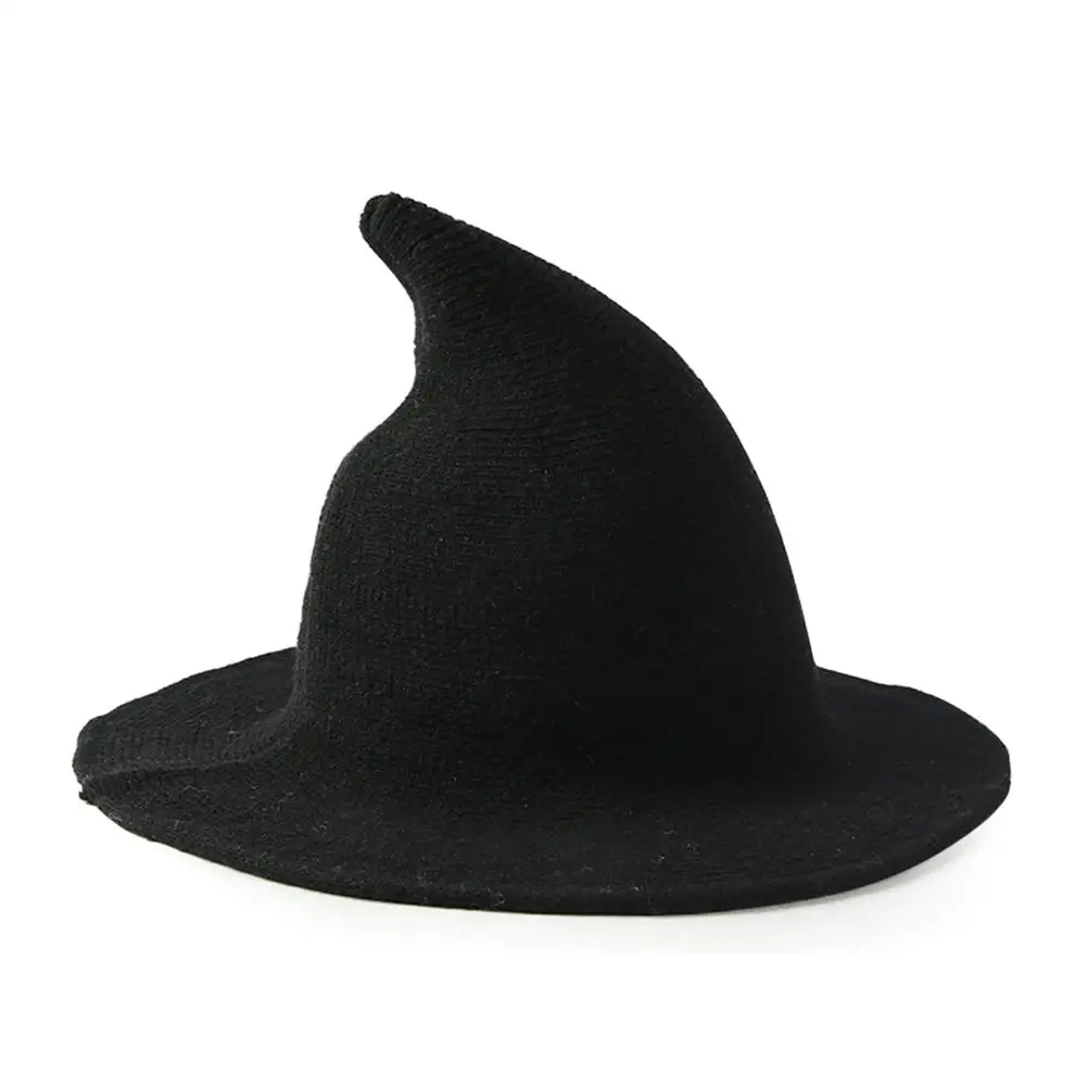 Black Witch Hat Diversified Along The Sheep Wool Cap Knitting Fisherman Hat Female Fashion Witch Pointed Basin Bucket for Halloween - Цвет: Black