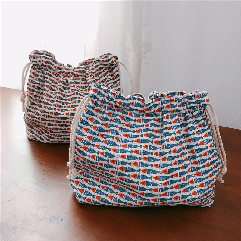 

[The Butterfly Cloth Bag] Double Layer Drawstring Small Cloth Bag Bento Box Bag Lunch Box Bag Hand Made Cotton Linen Storage Bag