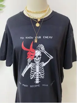 

sunfiz YF To Know Your Enemy Graphic Tee Skeleton Illustrations Series of Women Tee T-shirt Harajuku Hpister