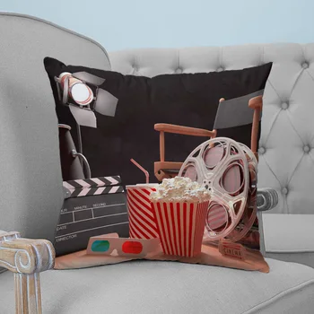 

Popcorn Movie Shooting Chair 3D Glasses Red Printed Throw Pillow Case Plush fabric Pillowcase Home Decorative Pillow Hot