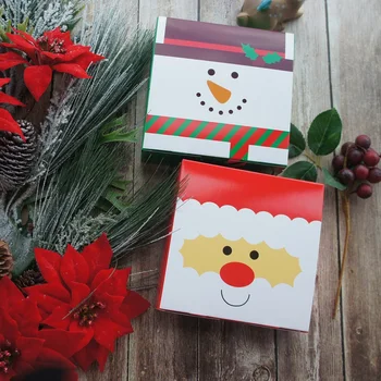 

14*14*5cm 10pcsMerry Christmas Santa Snowman Design Paper Box Cookie Macaron DIY Christmas Party Favors Gifts Packaging