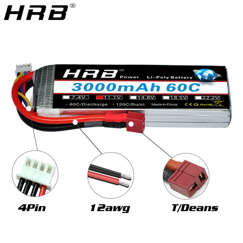 Литий полимерный аккумулятор HRB 3S 11 1 В 3000 мАч 60C XT60 EC5 T разъем Deans XT90 для Traxxas TRX FPV