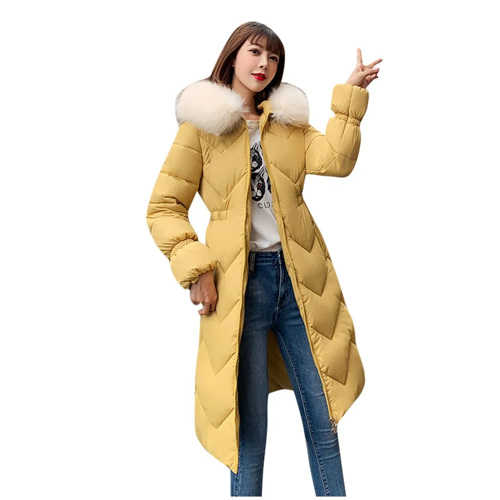 Yellow JAYCOSIN Женское пальто Новое поступление модные тонкие женские зимние длинные куртки с капюшоном теплые плотные женские пальто длинные пальто парка - Цвет: Yellow