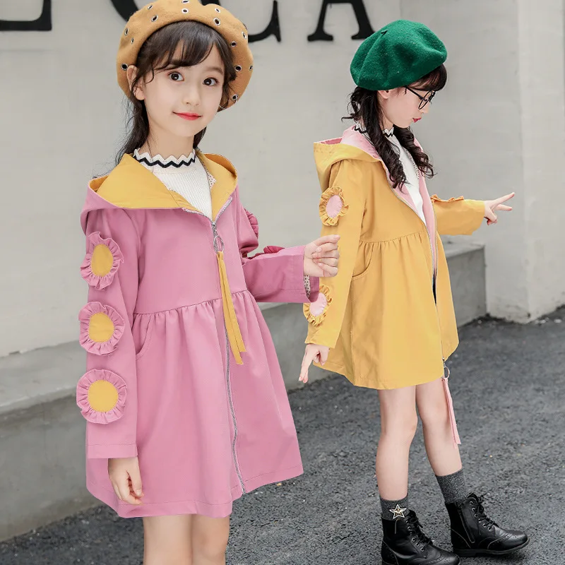 

2019 Spring And Autumn Fashion CHILDREN'S Jacket Western Style Korean-style Hooded Mixed Colors Kids' Overcoat Mid-length Long S