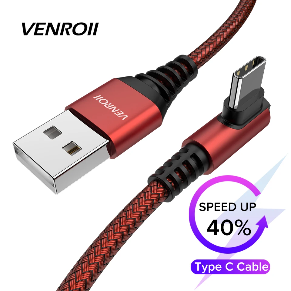 

Venroii 90 Degree USB Type C Cable Mobile Phone Game Cord Qucik Charge Kable Data Wire for Samsung S10 S9 Xiaomi 10 9 8 Honor 20