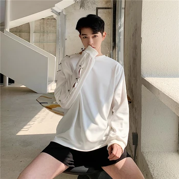 

Male Women Streetwear Hip Hop Couple Sweatshirt Men Metal Ring Hollow Long Sleeve Casual Pullover Hoodie