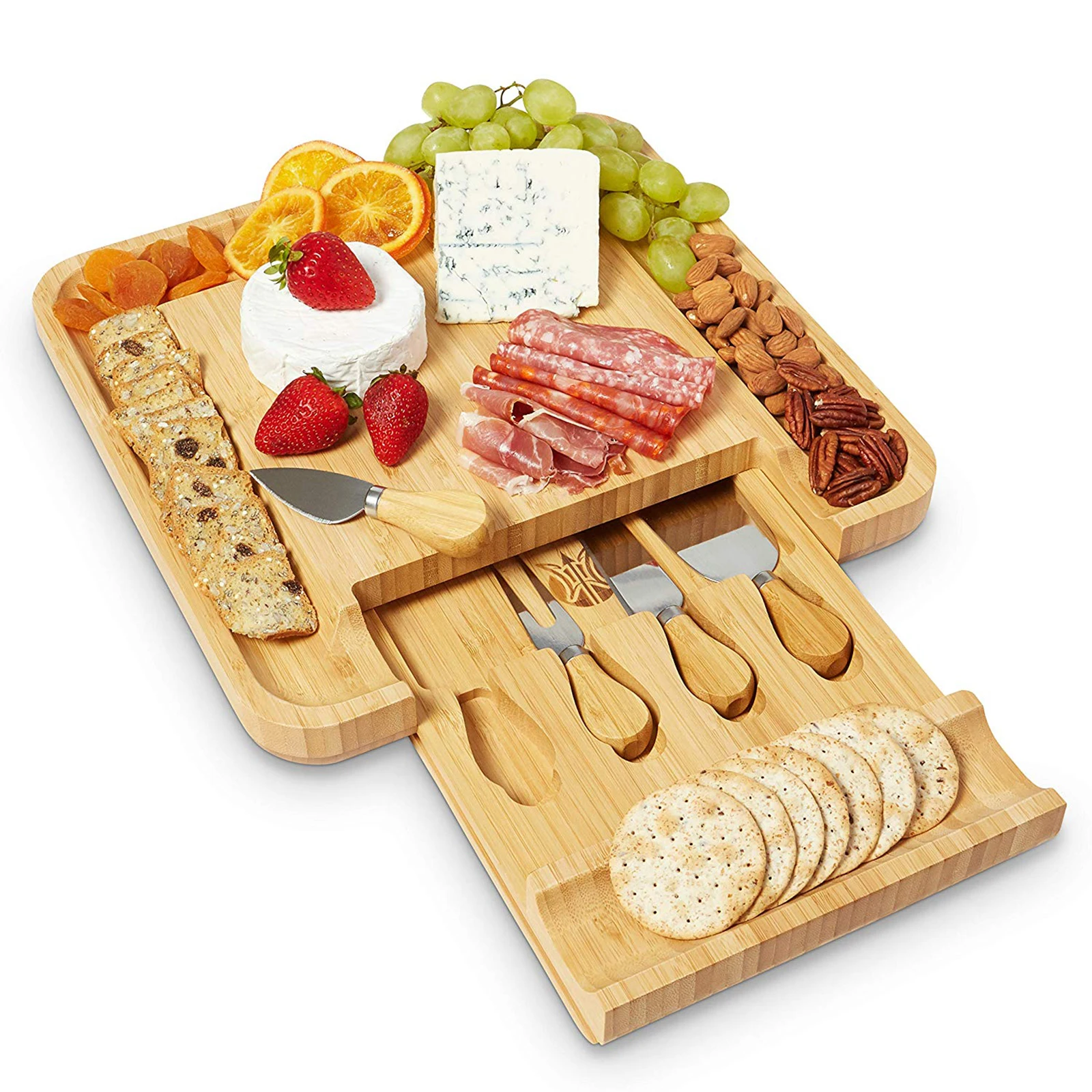 Wood Bamboo Cheese Cutter Knife Slicer Sets Kit Kitchen Board Charcuterie Platter & Serving Tray For Wine Crackers Useful Tools