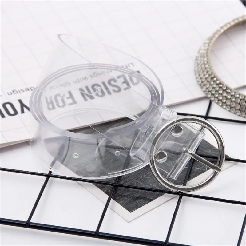 round silver Heart Belts For Women Resin Cute Transparent Belt Jeans Dress Waist Strap Pin Buckle Harajuku Ladies Round PVC Clear Belt - Цвет: round silver