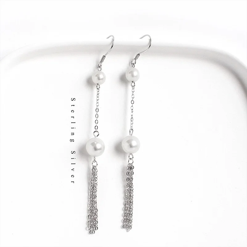 

ZOBEI Silver Geometric Freshwater Pearl Drop Earrings For Fashion Women Party Cute Fine Jewelry Accessorie