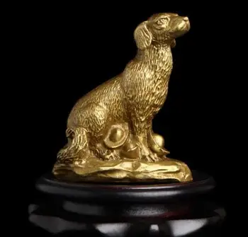 

Chinese Fengshui Bronze Gild 12 Zodiac Animal Dog Wealth Yuanbao Cions Statue