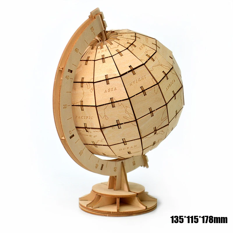 

1PCS Wooden Globe 13.5*11.5*17.8cm 3D Three-dimensional Puzzle diy handmade Toys Home Office Decoration Educational Supplies