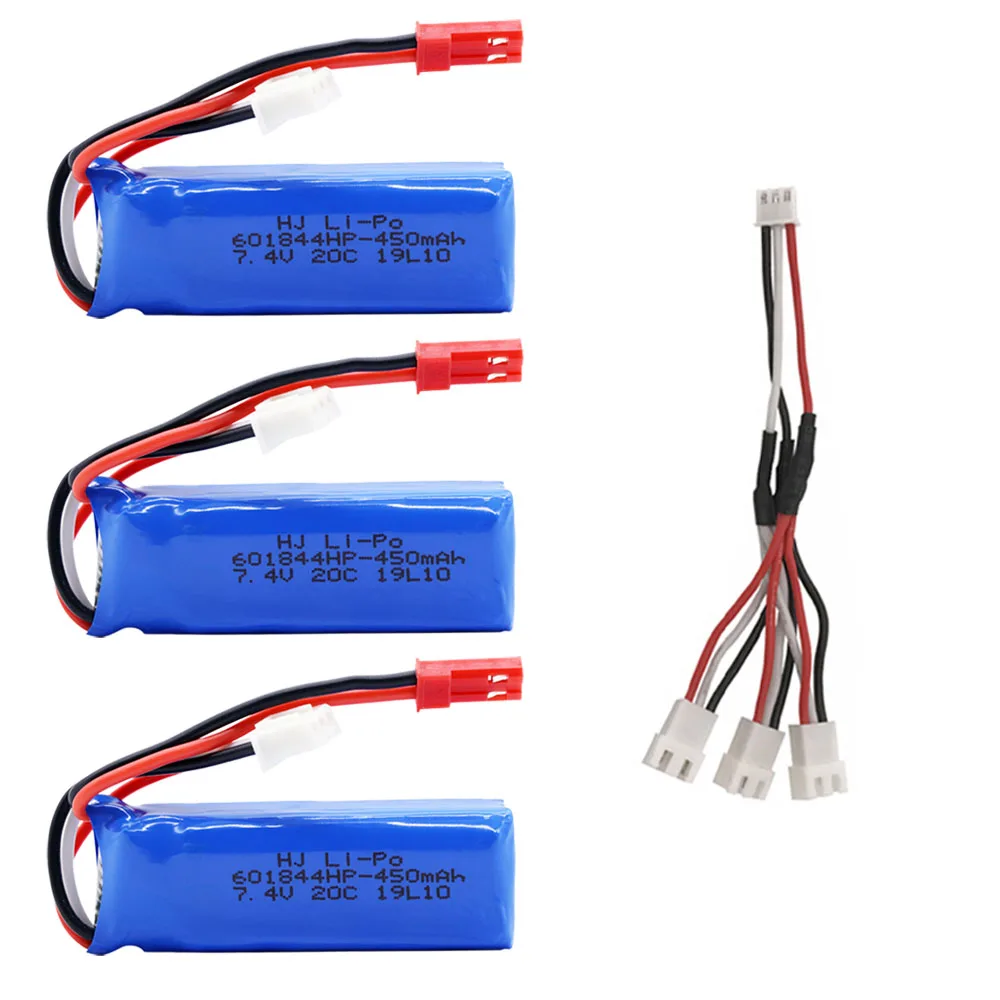 7 4 В 450 мАч 601844 20C Lipo аккумулятор с 3 в 1 зарядный кабель для преобразования WLtoys K969 K989
