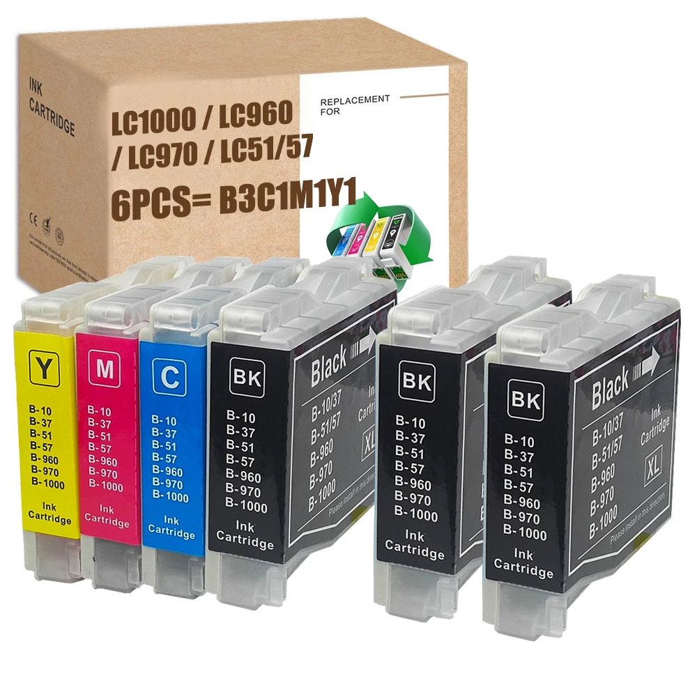 ink cartridges HS Compatible For Brother LC-1000/LC-970 LC970 Printer Ink DCP-153C,157C,330C,350C MFC-460CN,465CN,5460CN,630CDW 845CW FAX-1360 laser printer toner Ink Cartridges