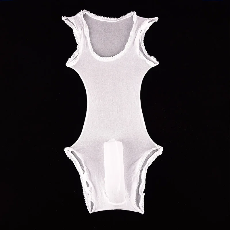 Sexy Men Sheer Mesh Sissy Penis Sheath Teddy Bodysuit Bodystocking French Cut Cross Dressing Lingerie