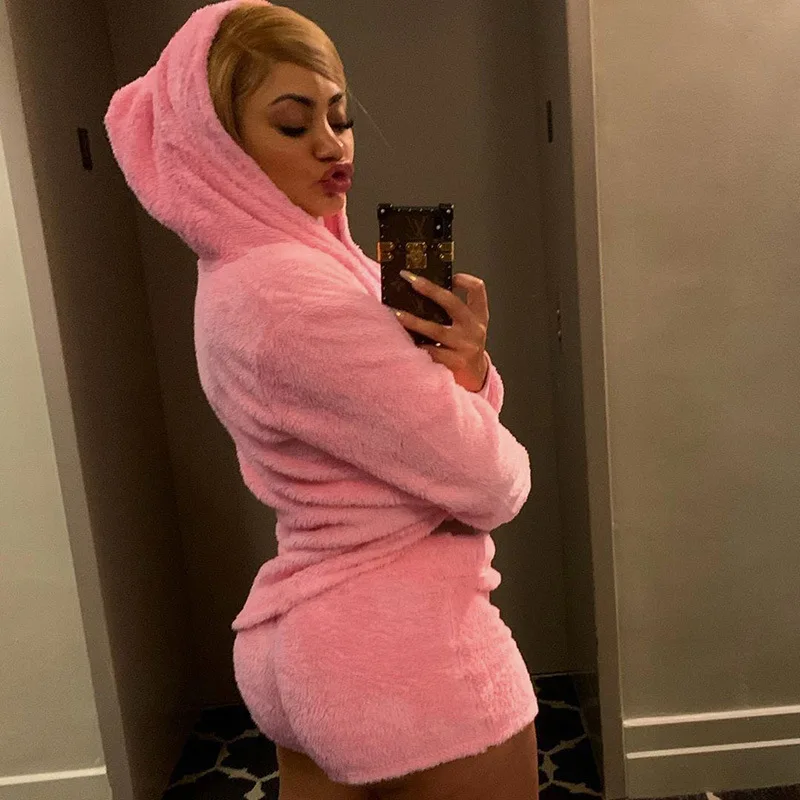 

Women's Clothes Autumn Winter 2020 Blanket Hoodie Winter Suit Pure Color Sexy Shorts Suit Korean Hoody Women's Shorts Two-piece