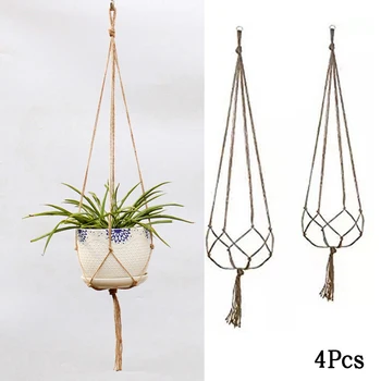 

4pcs Jute Rope Plant Holders Wall Hanging Plant Flower Pot Home Balcony Garden Plants Pots Hang Decoration