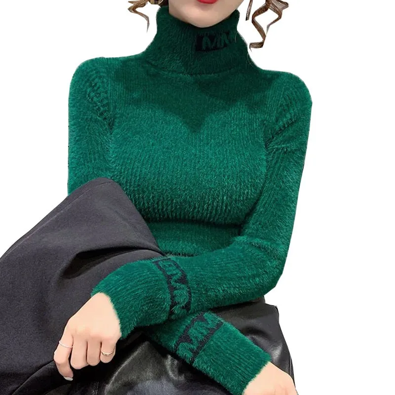 

New Pullovers Sweaters Women Turtleneck Solid Korean Style Slim All-match Chic Elegant Winter Knitted Tops Vintage Soft Lu2136