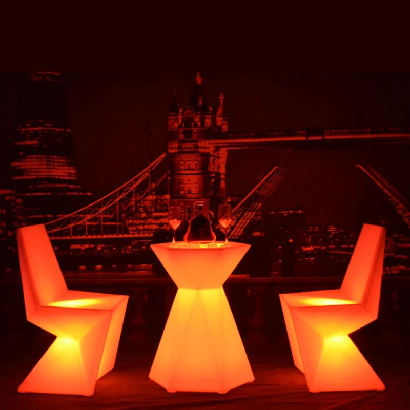 1 PC SK-LF28T (L60*W52*H76cm) LED Diamont Shape Bar Cocktail Table with 2 PCS LED Sofa Chair for Event Party 1 Set