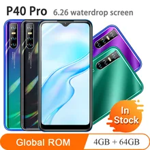 2020 versão global p40 pro quad core smartphones android 4gbram + 64gbrom 13mp telefones celulares 6.26 smartwaterdrop smartphones celulares